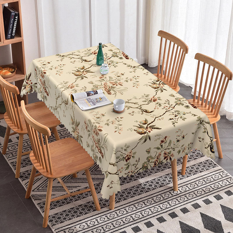 Aperturee - Aperturee Beige Vintage Floral Branches Rectangle Tablecloth