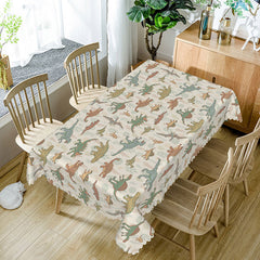 Aperturee - Aperturee Dinosaur Beige Cartoon Rectangle Tablecloth For Decor