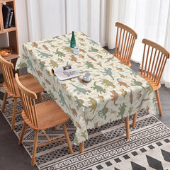 Aperturee - Aperturee Dinosaur Beige Cartoon Rectangle Tablecloth For Decor