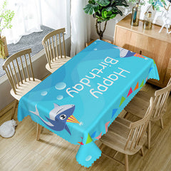 Aperturee - Aperturee Happy Birthday Blue Shark Party Rectangle Tablecloth