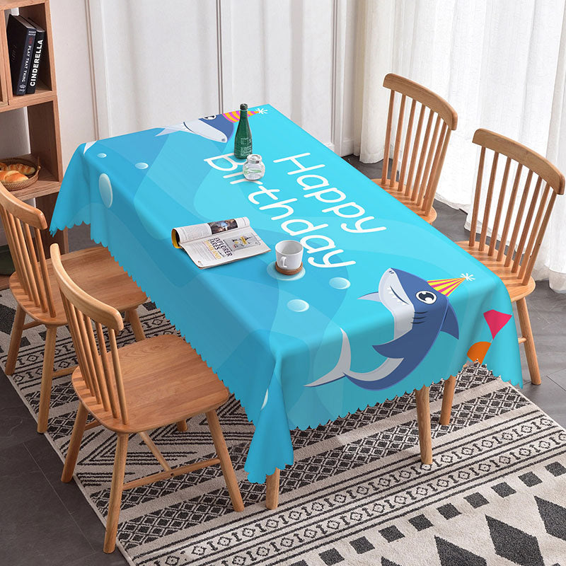 Aperturee - Aperturee Happy Birthday Blue Shark Party Rectangle Tablecloth