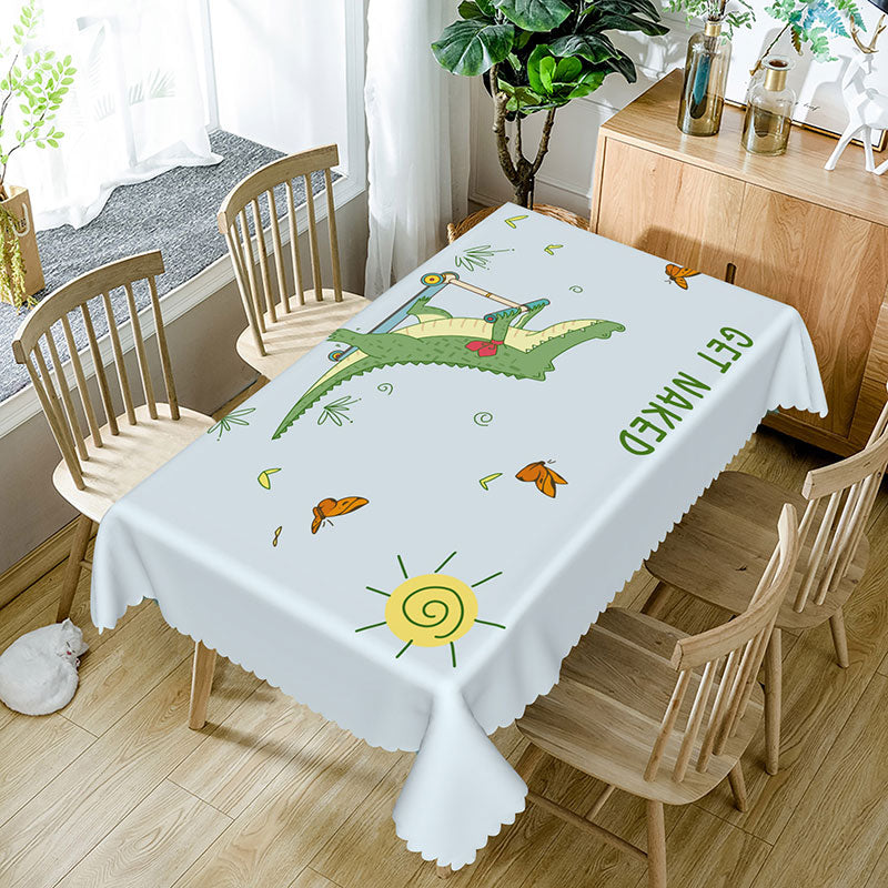 Aperturee - Aperturee Get Naked Dinosaur Sunny Rectangle Tablecloth