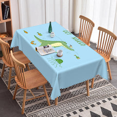 Aperturee - Aperturee Blue Dinosaur Diving Cartoon Rectangle Tablecloth