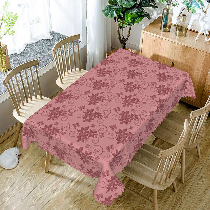 Aperturee - Aperturee Dusty Pink Floral Pattern Rectangle Tablecloth