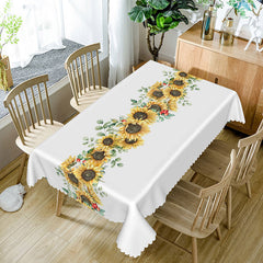 Aperturee - Aperturee Classic Sunflower Pure White Rectangle Tablecloth