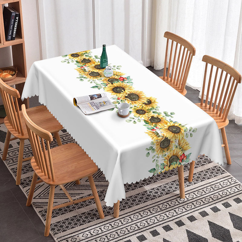 Aperturee - Aperturee Classic Sunflower Pure White Rectangle Tablecloth