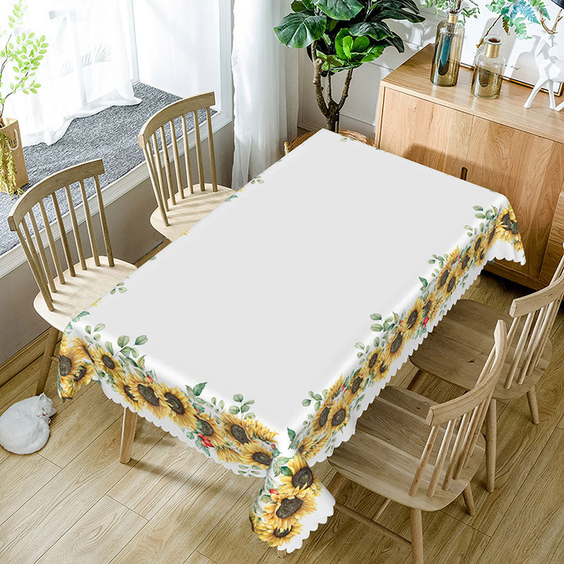 Aperturee - Aperturee Sunflower Pattern Edge Decorated Dining Tablecloth