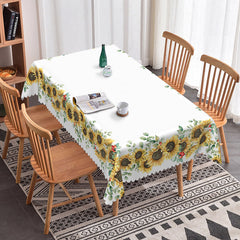 Aperturee - Aperturee Sunflower Pattern Edge Decorated Dining Tablecloth