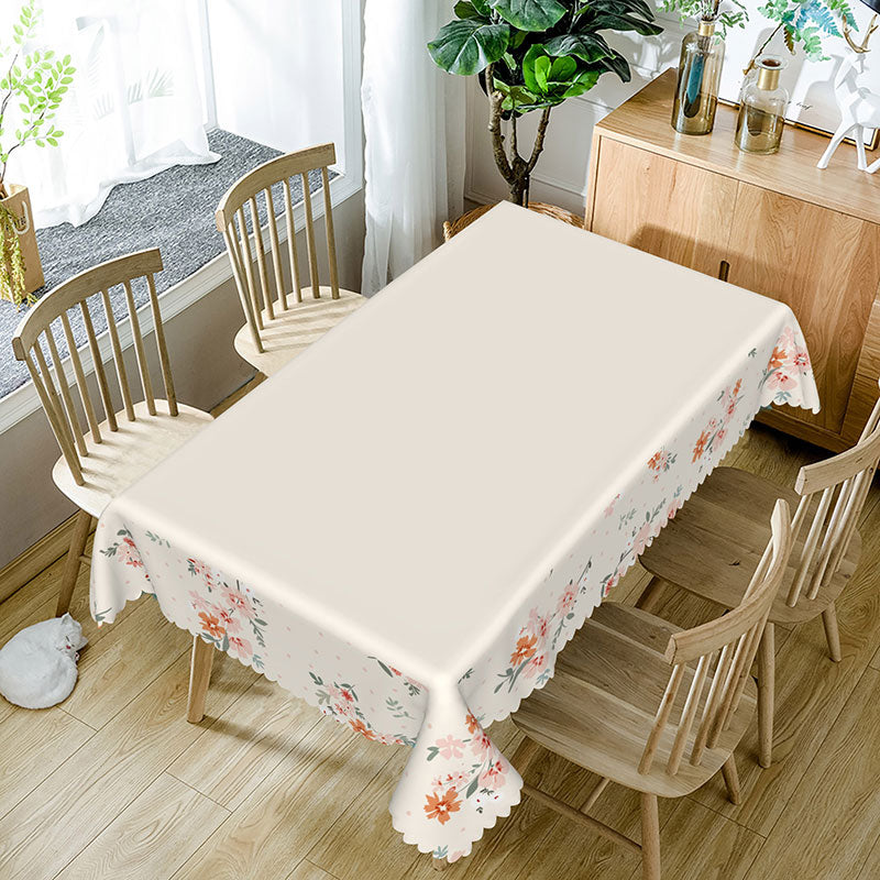 Aperturee - Aperturee Modern Wooden Dining Elegant Pink Flower Tablecloth