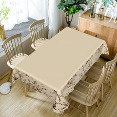 Aperturee - Aperturee Elegant Beige Pale Pink Green Flowers Tablecloth