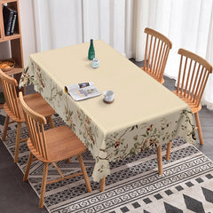 Aperturee - Aperturee Elegant Beige Pale Pink Green Flowers Tablecloth