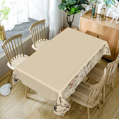 Aperturee - Aperturee Elegant White Beige With Flower Edged Tablecloth