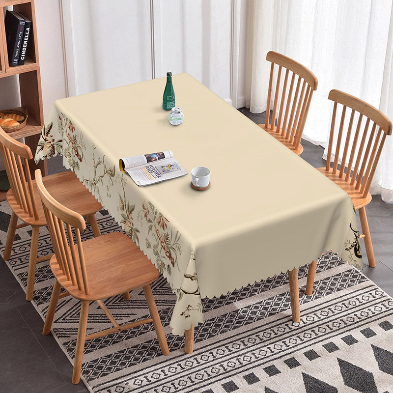 Aperturee - Aperturee Elegant White Beige With Flower Edged Tablecloth