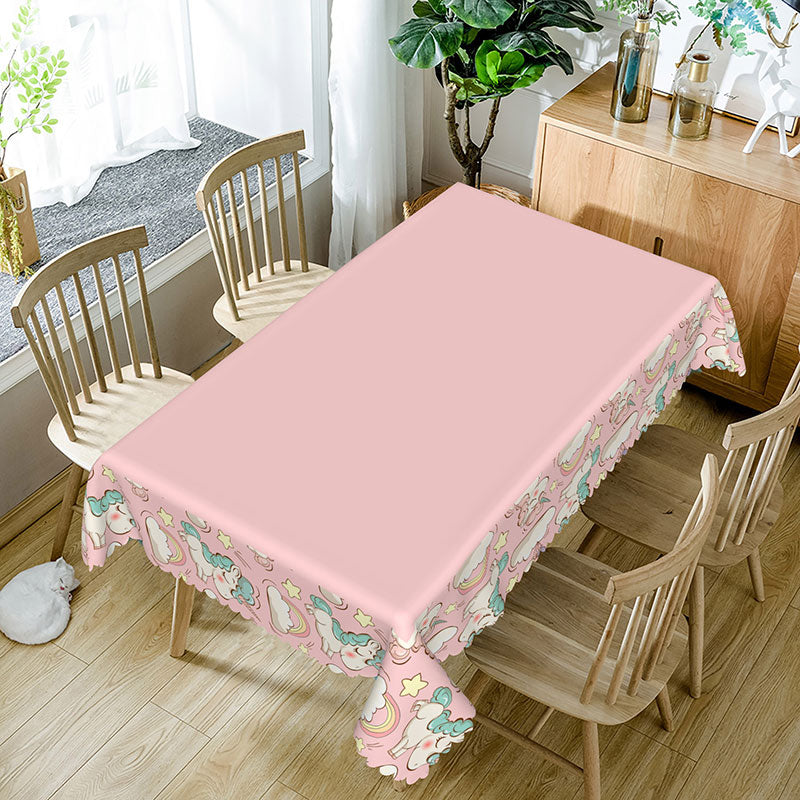 Aperturee - Aperturee Magical Rainbow Unicorn Themed Cartoon Tablecloth