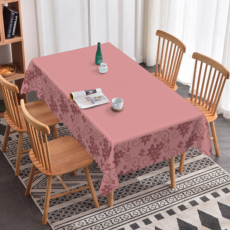 Aperturee - Aperturee Deep Purple Flowers Lace Edging Elegant Tablecloth