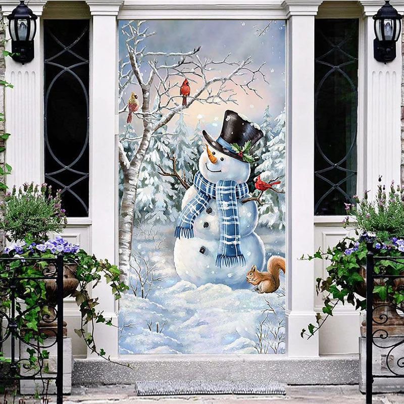 Aperturee - Winter Tree Snowman Squirrel Christmas Door Cover