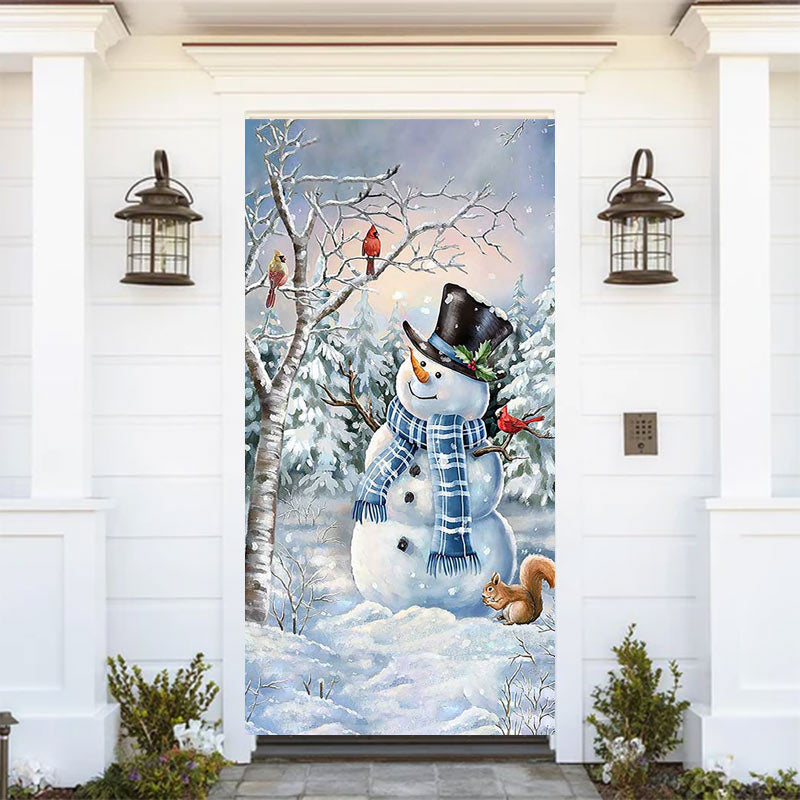 Aperturee - Winter Tree Snowman Squirrel Christmas Door Cover