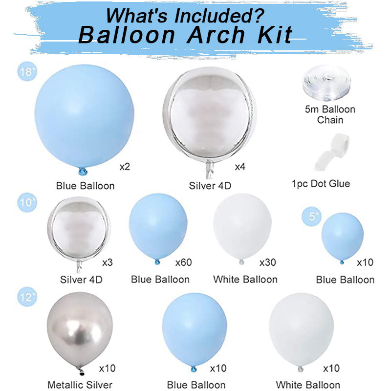 Aperturee Sky Blue 139 Pack Balloon Arch Kit | Party Decorations - White | Silver