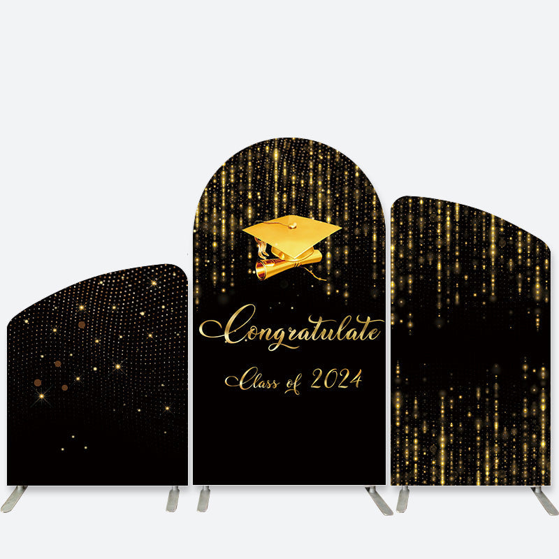 Aperturee Graduation Theme Black Gold Glitter Arch Backdrop Kit