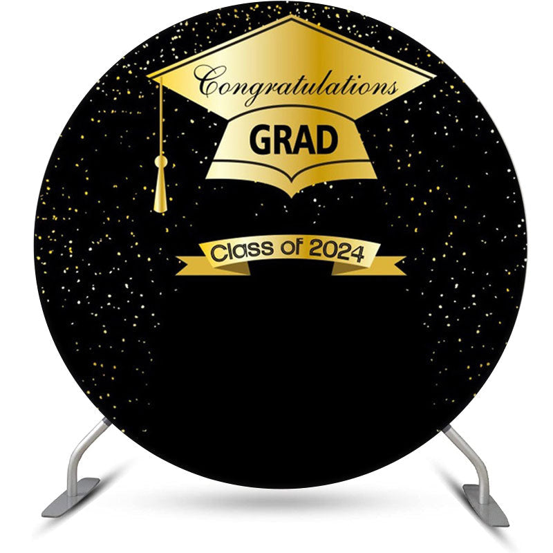 Aperturee - 2024 Golden Hat And Black Round Graduation Backdrop