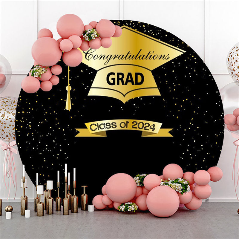 Aperturee - 2024 Golden Hat And Black Round Graduation Backdrop