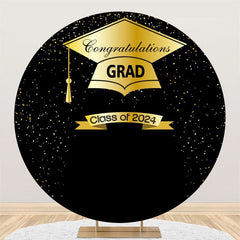 Aperturee - 2024 Golden Hat And Black Round Graduation Backdrop