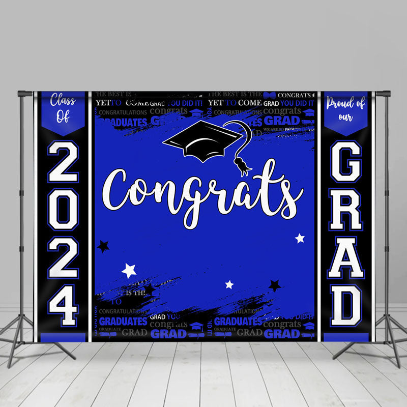 Aperturee - 2024 Grad Bright Blue Black Graduation Backdrop