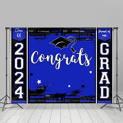 Aperturee - 2024 Grad Bright Blue Black Graduation Backdrop