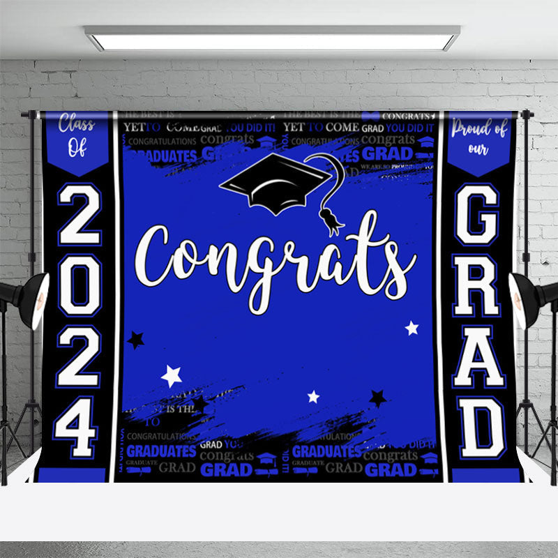 Aperturee - 2024 Grad Bright Blue Black Graduation Backdrop