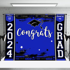 Aperturee - 2024 Grad Bright Blue Black Graduation Backdrop