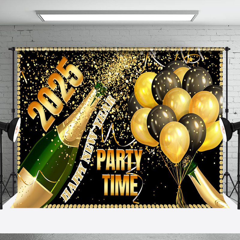 Aperturee - 2025 Party Time Champagne Balloons New Year Backdrop