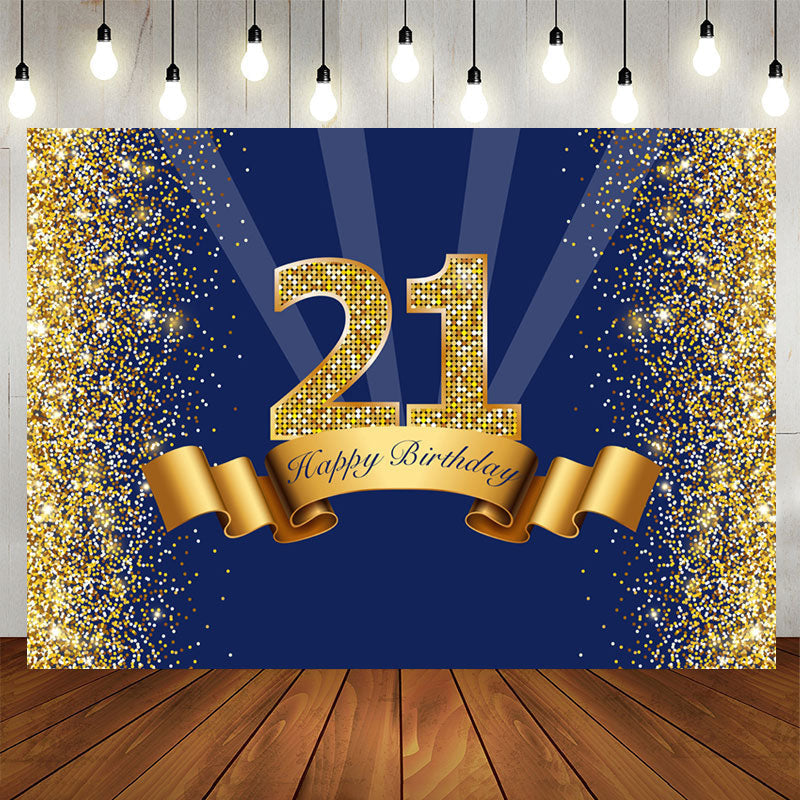 Aperturee - 21st Happy Birthday Navy Blue Glitter Party Backdrop