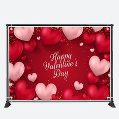 Aperturee - 3D Hearts Gold Dots Happy Valentines Day Backdrop