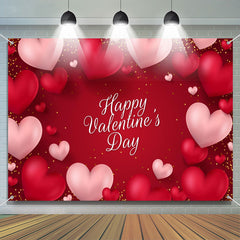 Aperturee - 3D Hearts Gold Dots Happy Valentines Day Backdrop