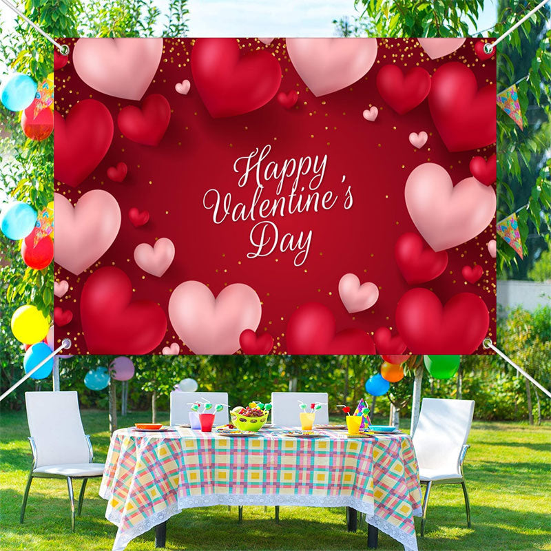 Aperturee - 3D Hearts Gold Dots Happy Valentines Day Backdrop