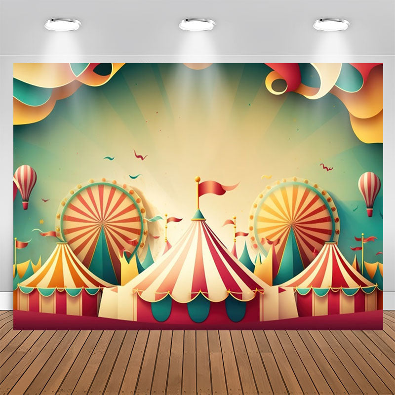 Aperturee - 3D Style Red White Circus Tent Birthday Backdrop