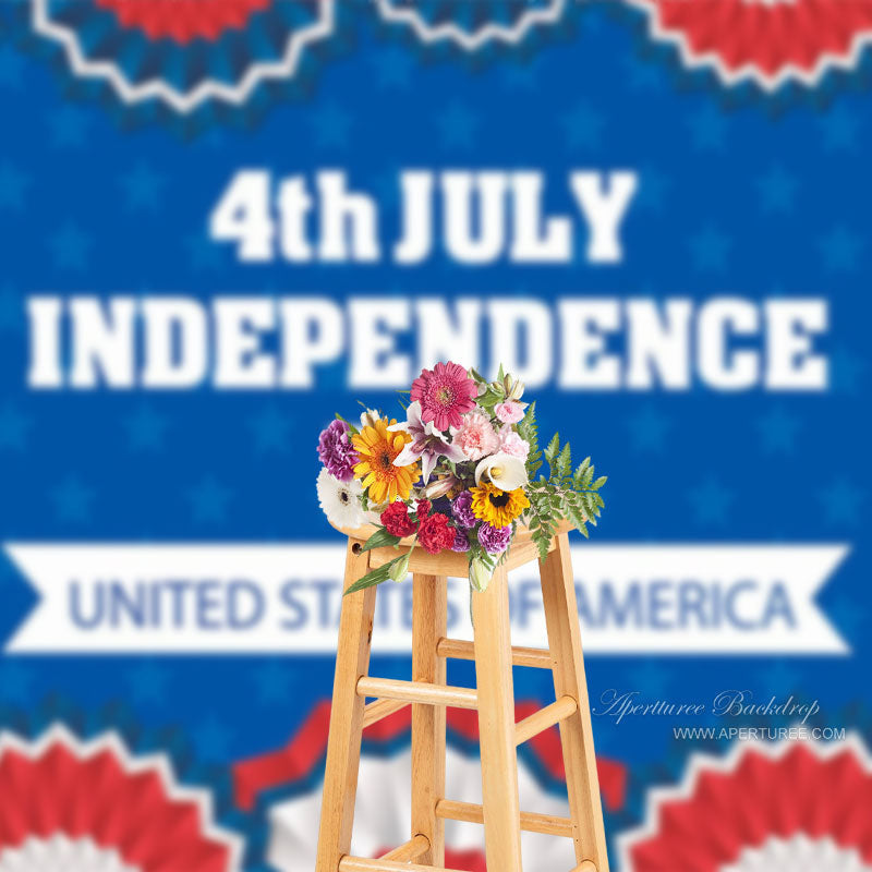 Aperturee - 4th July Paper Flower Blue Backdrop For Independence Day