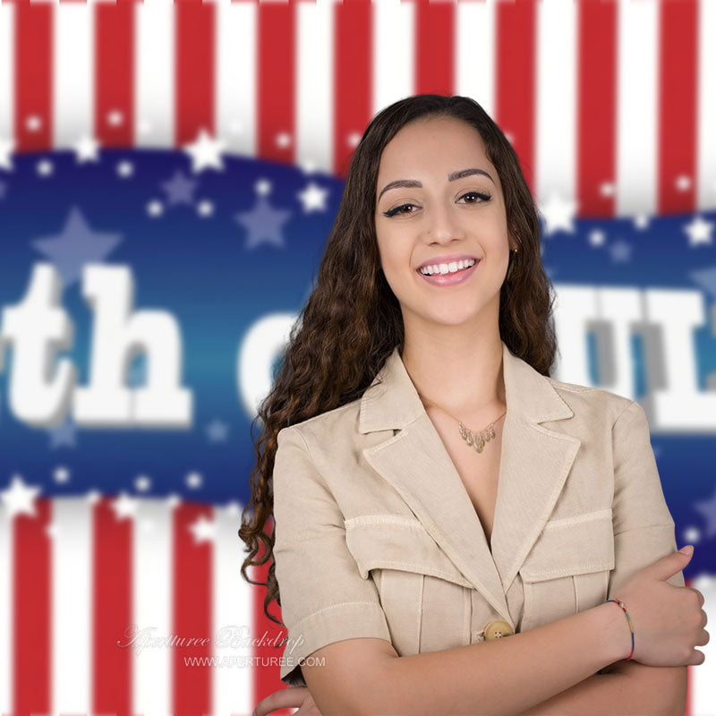 Aperturee - 4th July Red White Stripes Independence Day Backdrop