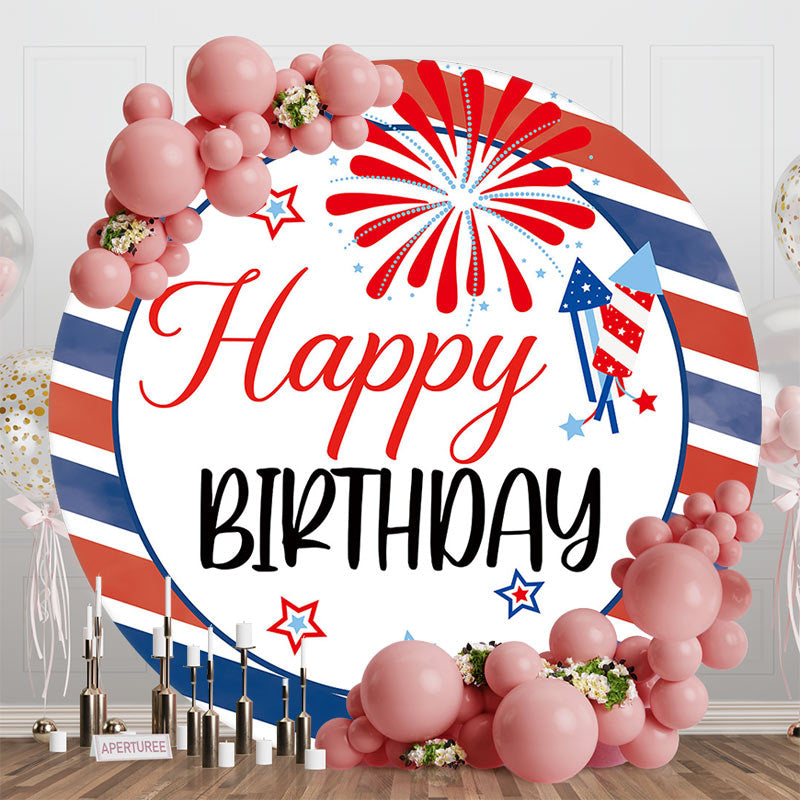 Aperturee - 4th Of July Red Blue Stripe Round Birthday Backdrop