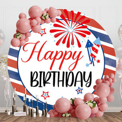 Aperturee - 4th Of July Red Blue Stripe Round Birthday Backdrop