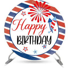 Aperturee - 4th Of July Red Blue Stripe Round Birthday Backdrop