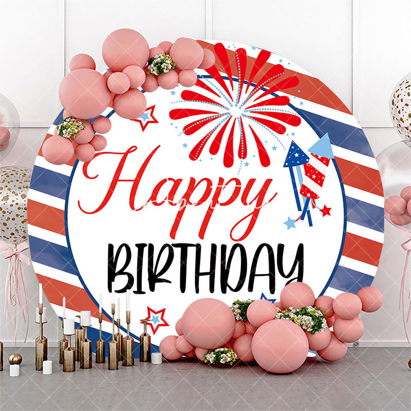 Aperturee - 4th Of July Red Blue Stripe Round Birthday Backdrop