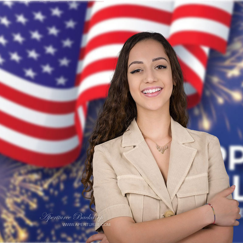 Aperturee - 4th Of July Sparks USA Flag Independence Day Backdrop