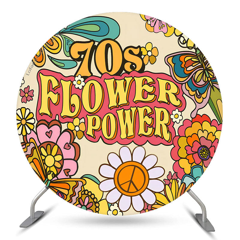 Aperturee 70S Flower Power Beige Round Birthday Party Backdrop