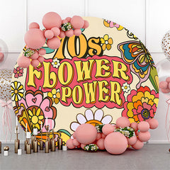 Aperturee 70S Flower Power Beige Round Birthday Party Backdrop