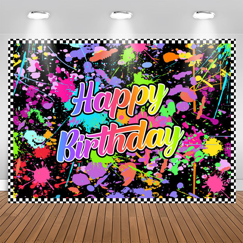 Aperturee - 7X5FT Happy Birthday Colorful Graffiti Splash Paint Backdrop