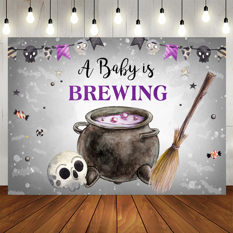 Aperturee - A Baby Is Brewing Halloween Themed Baby Shower Backdrop