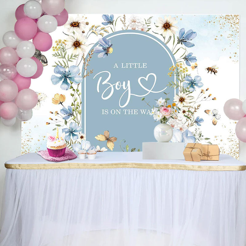 Aperturee - A Little Boy On The Way Florals Baby Shower Backdrop