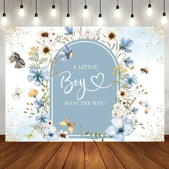 Aperturee - A Little Boy On The Way Florals Baby Shower Backdrop