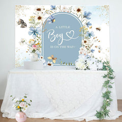 Aperturee - A Little Boy On The Way Florals Baby Shower Backdrop